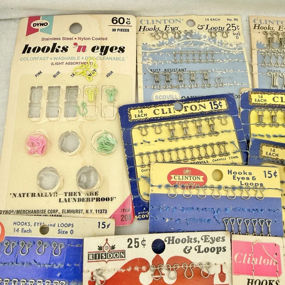 Vintage Lot Sewing Notions Hook Eye Loops Buttons Needles Mending Supplies